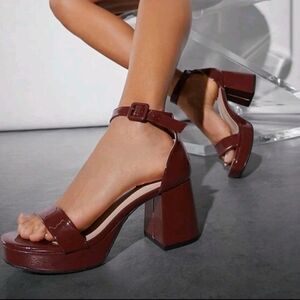 Elegant Burgundy Block Heel Sandals